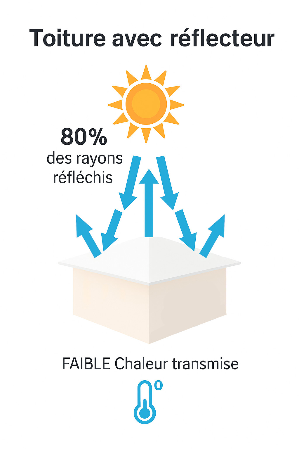 Schéma montrant l'utilité d'appliquer un réflecteur solaire sur une toiture à La Réunion